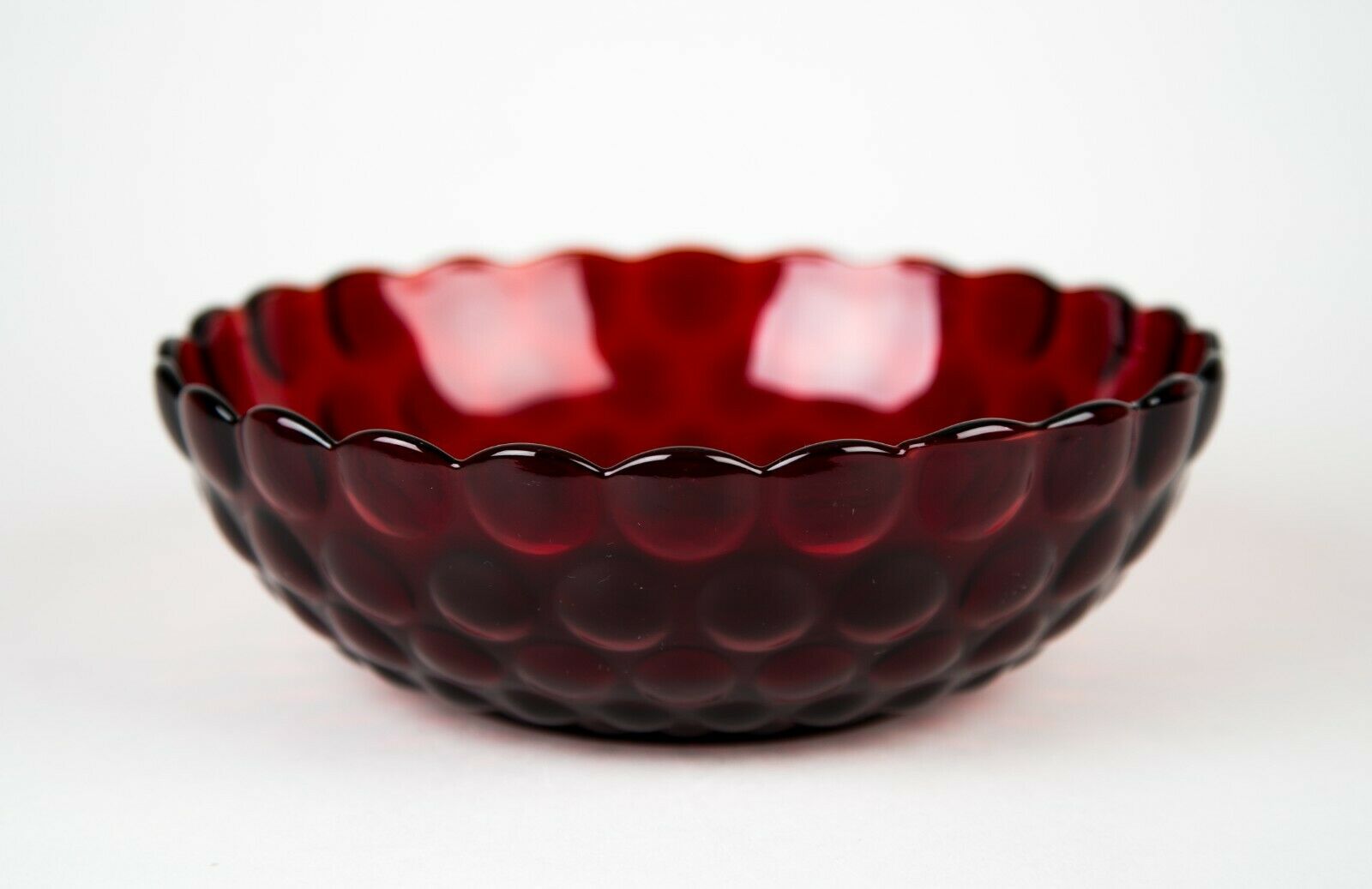 Anchor Hocking Bubble Ruby Red Round Vegetable Bowl 8" Vintage Depression Glass