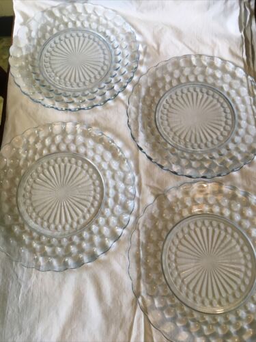 4-anchor Hocking Sapphire Blue Bubble Glass 9 1/4" Dinner Plates